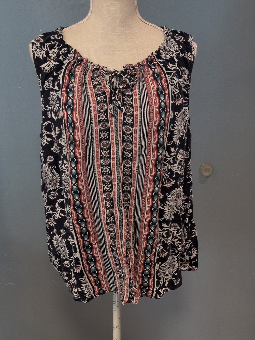Cato Boho Paisley Moody Floral Ruffled Sleeveless Flowy Blouse Feminine Summer